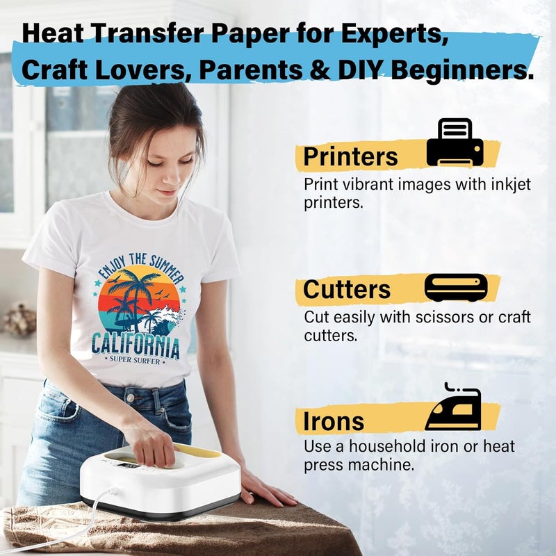 TECKWRAP Printable Heat Transfer Paper for T-Shirts 8.3" X 11.7" 15PCS Heat Transfer Vinyl for Inkjet Printer with Heat Transfer Mask 15PCS HTV Iron on Transfer Paper & 6PCS All-in-One Tool Set - Image 3